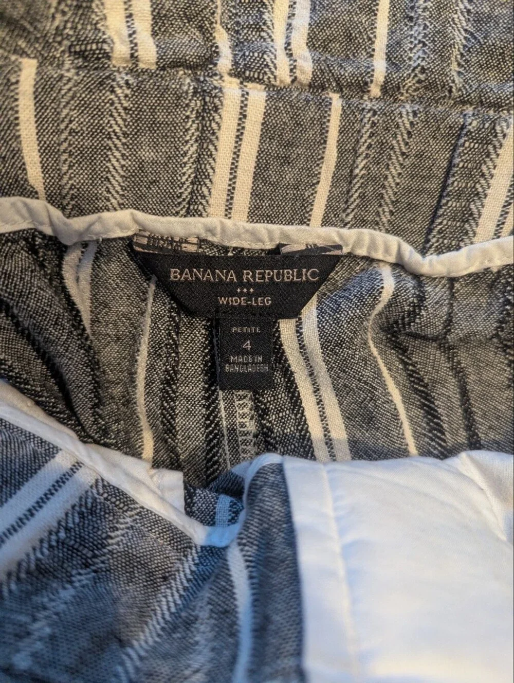 BANANA REPUBLIC Linen Blend Paper Bag Wide-Leg Pants - Black & White Stripe